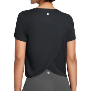 image:imagebaleaf Womens Athletic Sun Shirts Short Sleeve Running Tops Workout Cropped Split Back UPF 50 Quick Dry LightweightBlack
