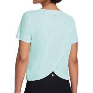 image:imagebaleaf Womens Athletic Sun Shirts Short Sleeve Running Tops Workout Cropped Split Back UPF 50 Quick Dry LightweightGreen