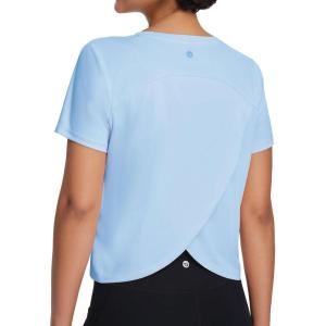 image:imagebaleaf Womens Athletic Sun Shirts Short Sleeve Running Tops Workout Cropped Split Back UPF 50 Quick Dry LightweightLight Blue
