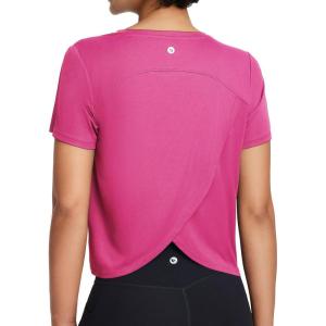 image:imagebaleaf Womens Athletic Sun Shirts Short Sleeve Running Tops Workout Cropped Split Back UPF 50 Quick Dry LightweightRose Red