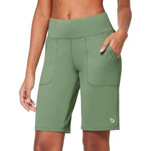 image:imagebaleaf Womens Bermuda Long Shorts 10 Knee Length High Rise Athletic Shorts Pull On Workout Walking Golf Running SummerOlive Green