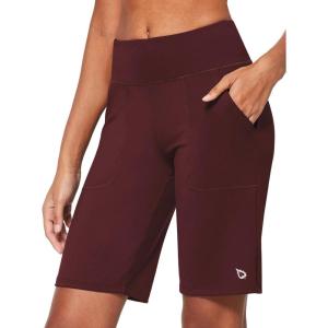 image:imagebaleaf Womens Bermuda Long Shorts 10 Knee Length High Rise Athletic Shorts Pull On Workout Walking Golf Running SummerWine Red