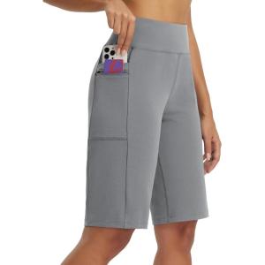 image:imagebaleaf Womens Bermuda Shorts 12 Long Knee Length Running Athletic High Waist Zipper Pocket Quick Dry Loose FitDark Gray