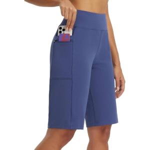 image:imagebaleaf Womens Bermuda Shorts 12 Long Knee Length Running Athletic High Waist Zipper Pocket Quick Dry Loose FitNavy Blue