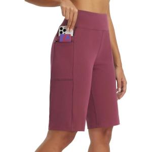 image:imagebaleaf Womens Bermuda Shorts 12 Long Knee Length Running Athletic High Waist Zipper Pocket Quick Dry Loose FitWine Red