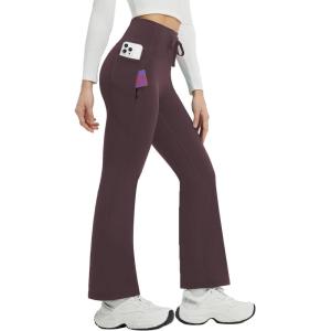 image:imagebaleaf Womens Fleece Lined Pants Winter Thermal Warm Bootcut Flare Leggings Hiking Yoga Pants with Zip Pockets Cold WeatherDark Brown