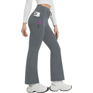 image:imagebaleaf Womens Fleece Lined Pants Winter Thermal Warm Bootcut Flare Leggings Hiking Yoga Pants with Zip Pockets Cold WeatherDark Gray