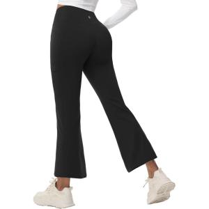 image:imagebaleaf Womens Fleece Lined Pants Winter Thermal Water Resistant Crossover Flare Leggings Warm Bootcut Hiking OutdoorBlack