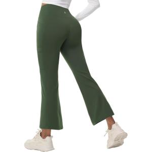 image:imagebaleaf Womens Fleece Lined Pants Winter Thermal Water Resistant Crossover Flare Leggings Warm Bootcut Hiking OutdoorDark Army Green