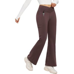 image:imagebaleaf Womens Fleece Lined Pants Winter Thermal Water Resistant Crossover Flare Leggings Warm Bootcut Hiking OutdoorDark Brown