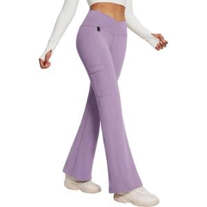 image:imagebaleaf Womens Fleece Lined Pants Winter Thermal Water Resistant Crossover Flare Leggings Warm Bootcut Hiking OutdoorGrape
