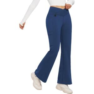 image:imagebaleaf Womens Fleece Lined Pants Winter Thermal Water Resistant Crossover Flare Leggings Warm Bootcut Hiking OutdoorGulf Blue