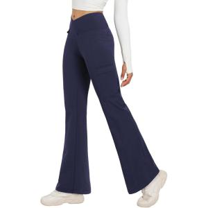 image:imagebaleaf Womens Fleece Lined Pants Winter Thermal Water Resistant Crossover Flare Leggings Warm Bootcut Hiking OutdoorNavy Blue