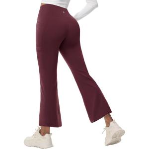 image:imagebaleaf Womens Fleece Lined Pants Winter Thermal Water Resistant Crossover Flare Leggings Warm Bootcut Hiking OutdoorWine Red