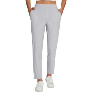 image:imagebaleaf Womens Travel Pants Lightweight Stretch with Zipper Pockets Petite Ankle Dressy Golf Work Business Casual SlacksFrost Grey