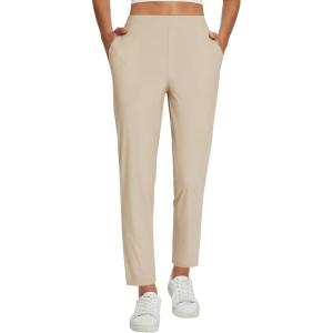 image:imagebaleaf Womens Travel Pants Lightweight Stretch with Zipper Pockets Petite Ankle Dressy Golf Work Business Casual SlacksKhaki