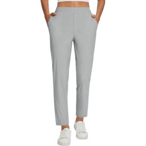 image:imagebaleaf Womens Travel Pants Lightweight Stretch with Zipper Pockets Petite Ankle Dressy Golf Work Business Casual SlacksLight Grey