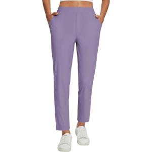 image:imagebaleaf Womens Travel Pants Lightweight Stretch with Zipper Pockets Petite Ankle Dressy Golf Work Business Casual SlacksPurple