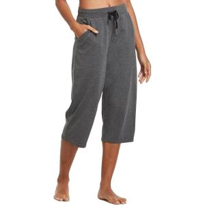 image:imagebaleaf Womens Wide Leg Capris Yoga Cotton Crop Pockets Summer Capri Sweatpants Loose Lounge Casual Workout PantsRegularcharcoal