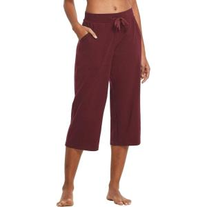 image:imagebaleaf Womens Wide Leg Capris Yoga Cotton Crop Pockets Summer Capri Sweatpants Loose Lounge Casual Workout PantsRegularhot Pink