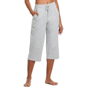 image:imagebaleaf Womens Wide Leg Capris Yoga Cotton Crop Pockets Summer Capri Sweatpants Loose Lounge Casual Workout PantsRegularlight Gray