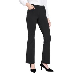 image:imagebaleaf Womens Yoga Dress Pants Stretchy Work Slacks Business Casual Straight LegBootcut Pull on Trousers w 4 PocketsBlack