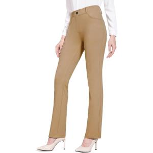 image:imagebaleaf Womens Yoga Dress Pants Stretchy Work Slacks Business Casual Straight LegBootcut Pull on Trousers w 4 PocketsCoco Creme