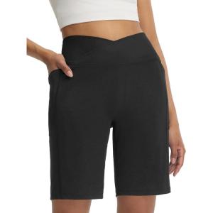 image:imageBALEAF Womens Bermuda Long Shorts with Pockets 9 Above Knee Length High Waisted Stretch Walking Athletic Dressy CasualBlack