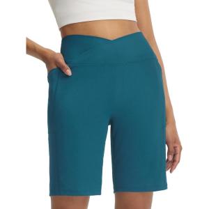 image:imageBALEAF Womens Bermuda Long Shorts with Pockets 9 Above Knee Length High Waisted Stretch Walking Athletic Dressy CasualBlue