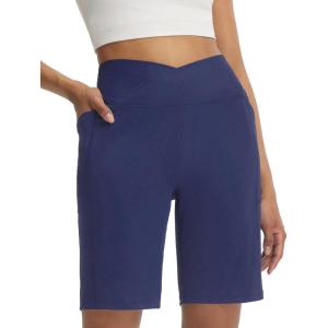 image:imageBALEAF Womens Bermuda Long Shorts with Pockets 9 Above Knee Length High Waisted Stretch Walking Athletic Dressy CasualNavy Blue