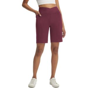image:imageBALEAF Womens Bermuda Long Shorts with Pockets 9 Above Knee Length High Waisted Stretch Walking Athletic Dressy CasualWine Red