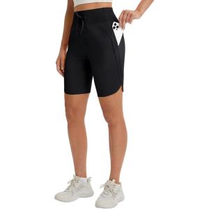 image:imagebaleaf Womens 9 Bermuda Knee Length Athletic Running Long Shorts with Pockets Quick Dry Shorts High Waisted UPF 50Black