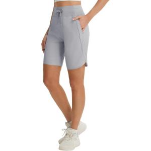 image:imagebaleaf Womens 9 Bermuda Knee Length Athletic Running Long Shorts with Pockets Quick Dry Shorts High Waisted UPF 50Gray