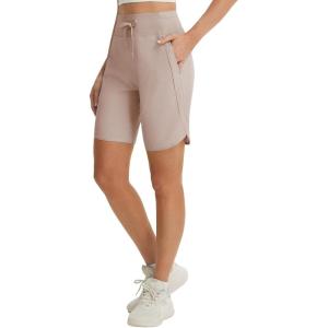 image:imagebaleaf Womens 9 Bermuda Knee Length Athletic Running Long Shorts with Pockets Quick Dry Shorts High Waisted UPF 50Khaki