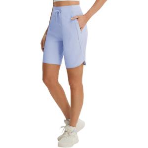 image:imagebaleaf Womens 9 Bermuda Knee Length Athletic Running Long Shorts with Pockets Quick Dry Shorts High Waisted UPF 50Light Blue