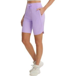 image:imagebaleaf Womens 9 Bermuda Knee Length Athletic Running Long Shorts with Pockets Quick Dry Shorts High Waisted UPF 50Light Purple
