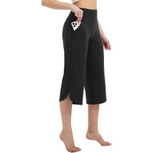 image:imagebaleaf Womens High Waist Yoga Capri Pants with PocketsBlack