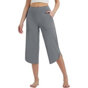 image:imagebaleaf Womens High Waist Yoga Capri Pants with PocketsDark Grey