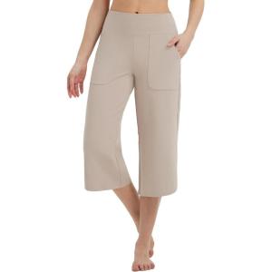 image:imagebaleaf Womens High Waist Yoga Capri Pants with PocketsKhaki