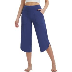 image:imagebaleaf Womens High Waist Yoga Capri Pants with PocketsNavy Blue