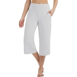 image:imagebaleaf Womens High Waist Yoga Capri Pants with PocketsWhite