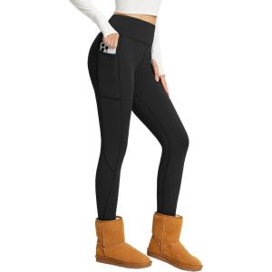 image:imagebaleaf Womens Fleece Lined Leggings Thick Soft Winter Warm Thermal Waterproof High Waisted Pockets Hiking Running SkiingBlack