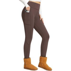 image:imagebaleaf Womens Fleece Lined Leggings Thick Soft Winter Warm Thermal Waterproof High Waisted Pockets Hiking Running SkiingDark Brown