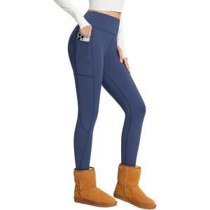 image:imagebaleaf Womens Fleece Lined Leggings Thick Soft Winter Warm Thermal Waterproof High Waisted Pockets Hiking Running SkiingNavy