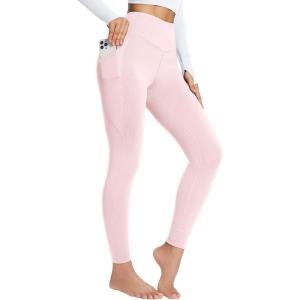 image:imagebaleaf Womens Petite Fleece Lined Leggings with Pockets 25 Thermal Winter Warm High Waisted Thick 78 Yoga PantsPink Dogwood25