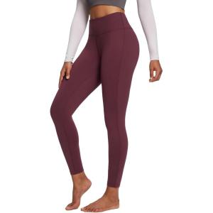 image:imagebaleaf Womens Petite Fleece Lined Leggings with Pockets 25 Thermal Winter Warm High Waisted Thick 78 Yoga PantsWine Red25