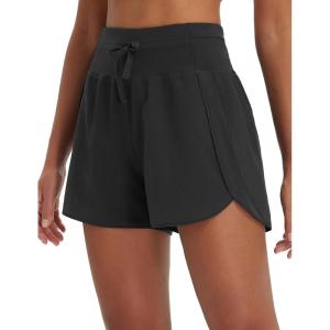 image:imagebaleaf Womens 3 Athletic Shorts High Waist Running Workout Shorts with Zipper Pockets Gym Sports Quick Dry UPF 50Black