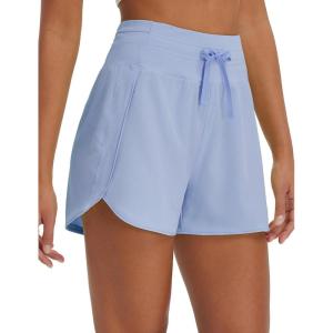 image:imagebaleaf Womens 3 Athletic Shorts High Waist Running Workout Shorts with Zipper Pockets Gym Sports Quick Dry UPF 50Light Blue