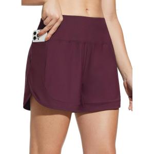 image:imagebaleaf Womens 4 High Waisted Swim Shorts Quick Dry Board Shorts UPF50 Swimsuit with Liner and PocketsWine Red