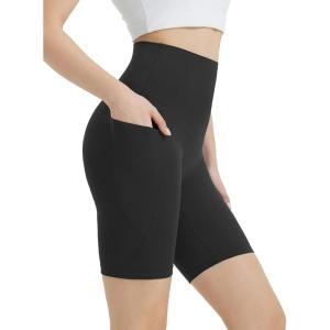image:imagebaleaf Womens 8 Biker Shorts Super High Waisted Tummy Control Yoga Workout Gym Short with PocketsBlack